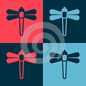 Pop art Dragonfly icon isolated on color background. Vector