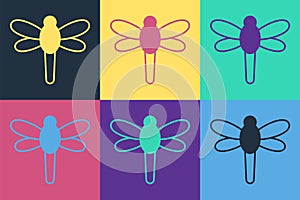 Pop art Dragonfly icon isolated on color background. Vector