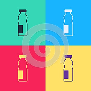 Pop art Drinking yogurt in bottle icon isolated on color background. Vector