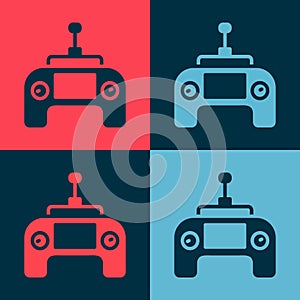 Pop art Drone radio remote control transmitter icon isolated on color background. Vector