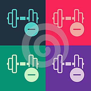 Pop art Dumbbell icon isolated on color background. Muscle lifting, fitness barbell, sports equipment. Vector