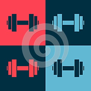 Pop art Dumbbell icon isolated on color background. Muscle lifting icon, fitness barbell, gym, sports equipment