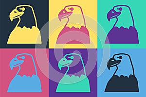 Pop art Eagle head icon isolated on color background. Animal symbol. Vector