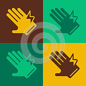 Pop art Electric glove icon isolated on color background. Safety gloves, hand protection. Vector photo