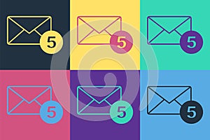 Pop art Envelope icon isolated on color background. Received message concept. New, email incoming message, sms. Mail