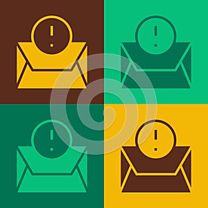 Pop art Envelope icon isolated on color background. Received message concept. New, email incoming message, sms. Mail