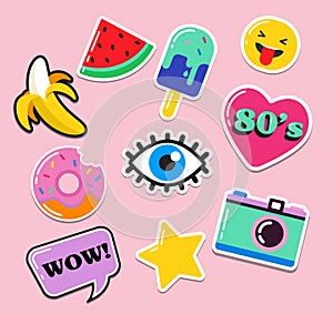 Pop art fashion chic patches, pins, badges and stickers photo