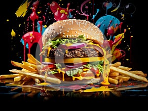 Pop-Art Feast: Exaggerated Dimensions of Urban Fast Food in Vibrant Graffiti