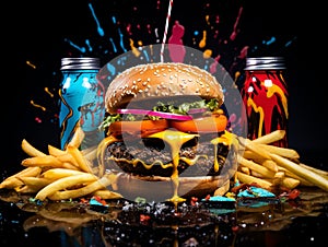 Pop-Art Feast: Exaggerated Dimensions of Urban Fast Food in Vibrant Graffiti