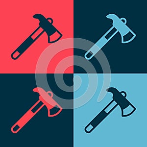 Pop art Firefighter axe icon isolated on color background. Fire axe. Vector