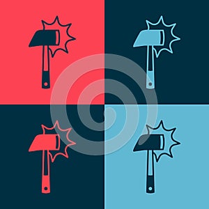 Pop art Firefighter axe icon isolated on color background. Fire axe. Vector