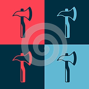 Pop art Firefighter axe icon isolated on color background. Fire axe. Vector