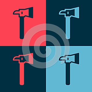 Pop art Firefighter axe icon isolated on color background. Fire axe. Vector