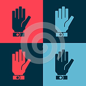 Pop art Firefighter gloves icon isolated on color background. Protect gloves icon. Vector