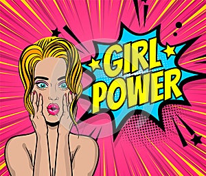 Pop art girl cosmetic wow face girl power