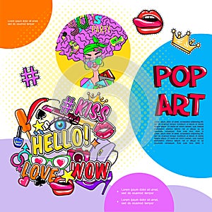 Pop Art Girl Fashion Badges Template