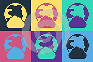 Pop art Global technology or social network icon isolated on color background. Vector