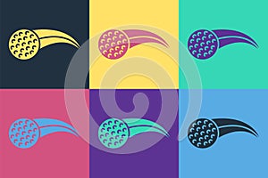 Pop art Golf ball icon isolated on color background. Vector