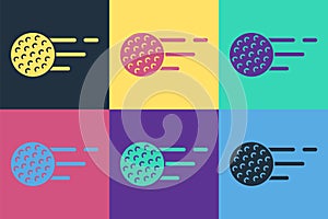 Pop art Golf ball icon isolated on color background. Vector