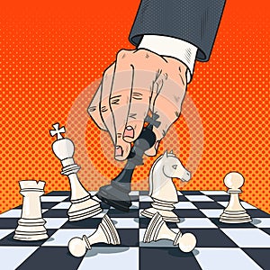 Pop Art Hand of Businessman Holding Chess Figure