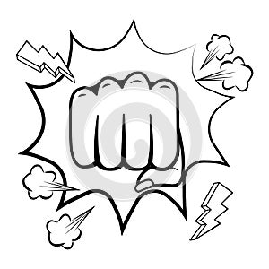 Pop art hand punch cartoon in black and white