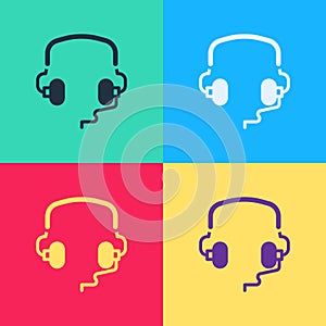 Pop art Headphones icon isolated on color background. Earphones. Concept for listening to music, service, communication