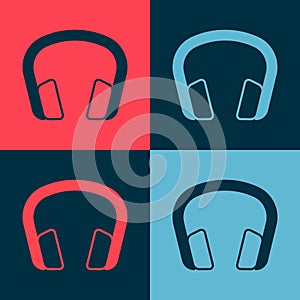 Pop art Headphones icon isolated on color background. Earphones. Concept for listening to music, service, communication