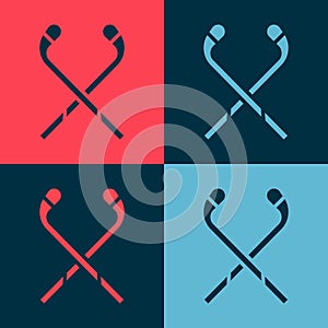 Pop art Ice hockey sticks icon isolated on color background. Vector Illustration