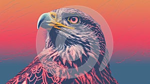 Pop Art Illustration Of Eagle With Pink Background