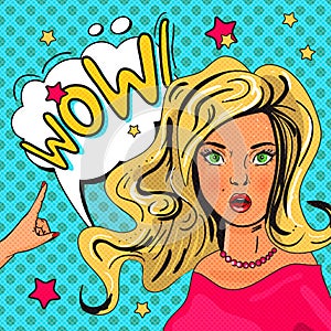 Pop Art illustration of girl with the speech bubble