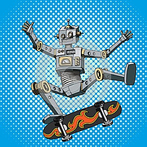 Pop Art illustration of a robot on a skateboard