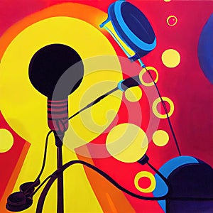 a pop art illustration of a singin contest, microphone, ai generated image