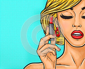 Pop art illustration woman paints her