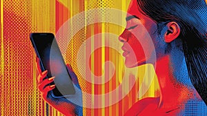 Pop Art Illustration of a Woman Using a Smartphone photo