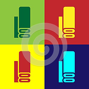 Pop art Indian textile fabric icon isolated on color background. Roll, mat, rug, cloth, carpet or paper roll icon