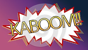 Pop art kaboom animation of a comic stripes against shade purple background