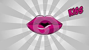 Pop art kiss lips cartoon HD definition