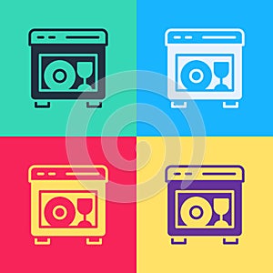 Pop art Kitchen dishwasher machine icon isolated on color background. Vector