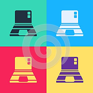 Pop art Laptop icon isolated on color background. Computer notebook with empty screen sign. Vector