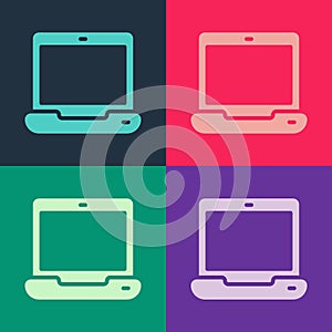 Pop art Laptop icon isolated on color background. Computer notebook with empty screen sign. Vector