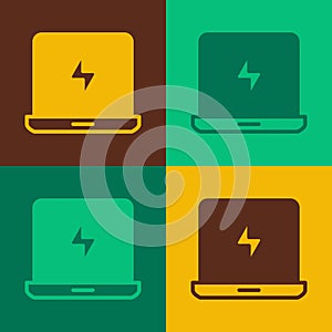 Pop art Laptop icon isolated on color background. Computer notebook with empty screen sign. Vector