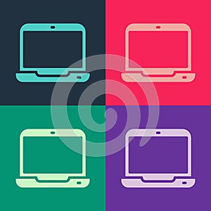 Pop art Laptop icon isolated on color background. Computer notebook with empty screen sign. Vector