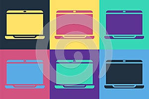 Pop art Laptop icon isolated on color background. Computer notebook with empty screen sign. Vector Illustration