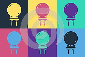 Pop art Light emitting diode icon isolated on color background. Semiconductor diode electrical component. Vector