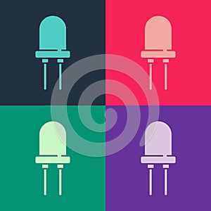 Pop art Light emitting diode icon isolated on color background. Semiconductor diode electrical component. Vector