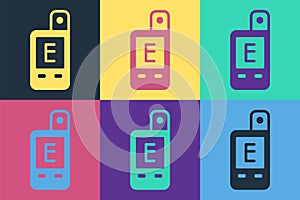 Pop art Light meter icon isolated on color background. Hand luxmeter. Exposure meter - a device for measuring the