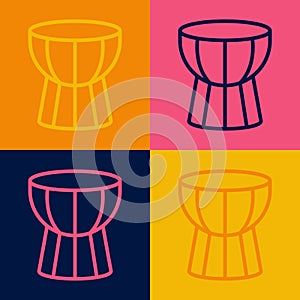 Pop art line African darbuka drum icon isolated on color background. Musical instrument. Vector