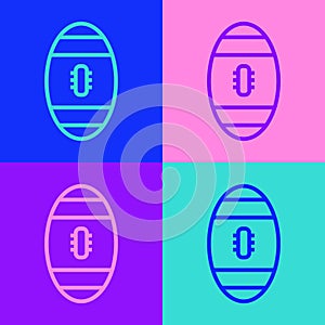 Pop art line American Football ball icon isolated on color background. Rugby ball icon. Team sport game symbol. Vector