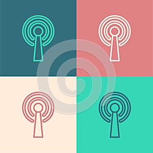 Pop art line Antenna icon isolated on color background. Radio antenna wireless. Technology and network signal radio