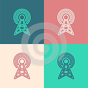 Pop art line Antenna icon isolated on color background. Radio antenna wireless. Technology and network signal radio